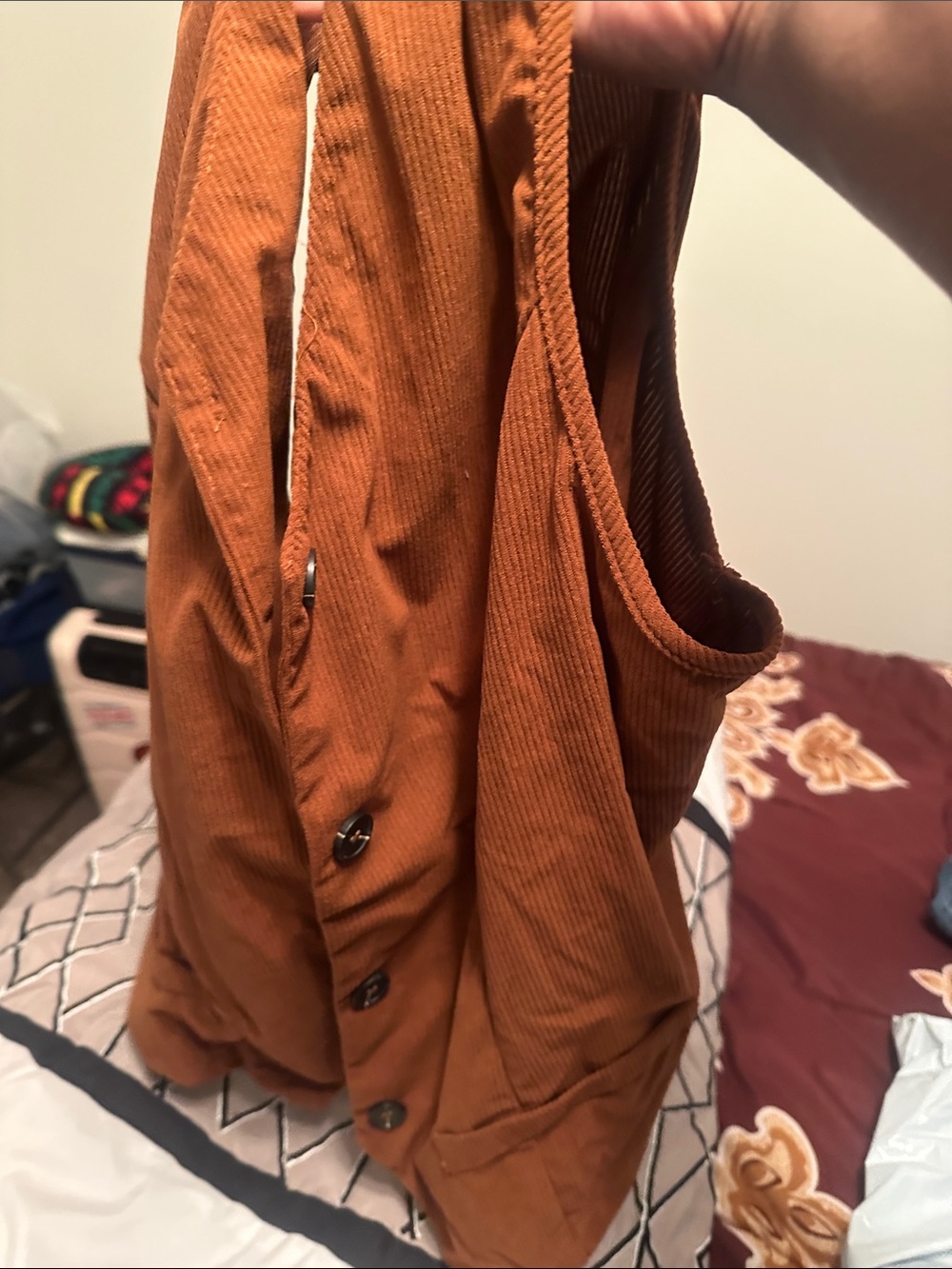 Rust Corduroy Button-Front Vest cut small